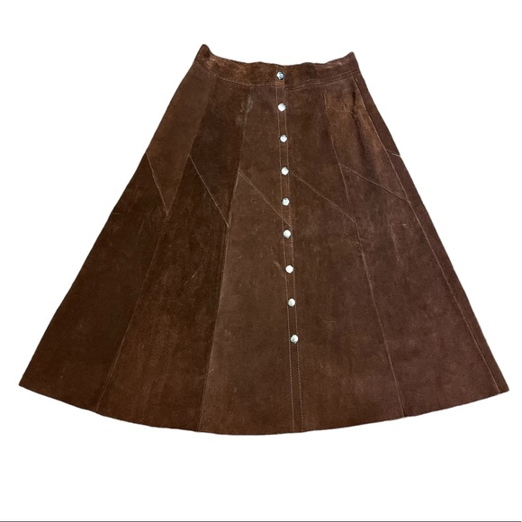 Unique Vintage Dresses & Skirts - Vintage 1970 Bergman’s brown leather suede A line pleated  button front …